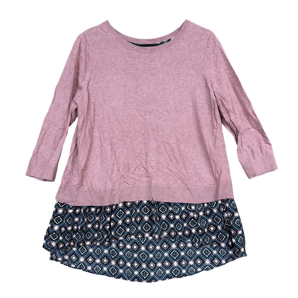 Ann Taylor LOFT Womens Sweater Mauve Hi Low Layered Geometric Long Sleeve M